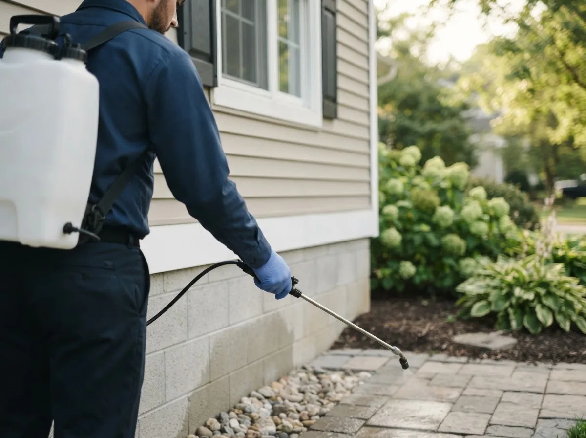 Pest control technician inspecting a home in Mcclellandtown, PA